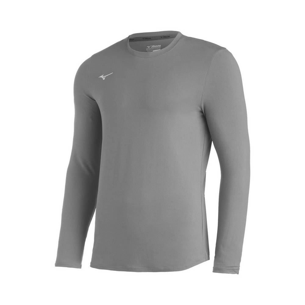 Mizuno Comp Diamond Long Sleeve Crew - Erkek Gömlek - Gri Türkiye (GCKHQT-649)